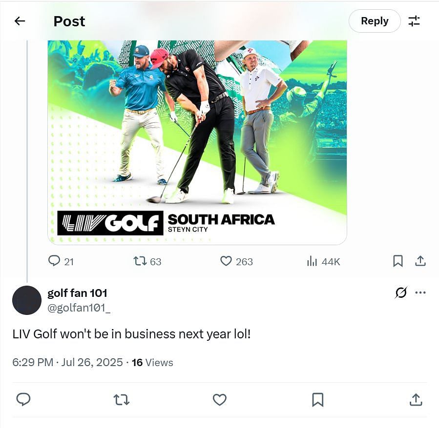 Fans express their opinion on LIV's tournament (Image Credit: From X @livgolf_league)